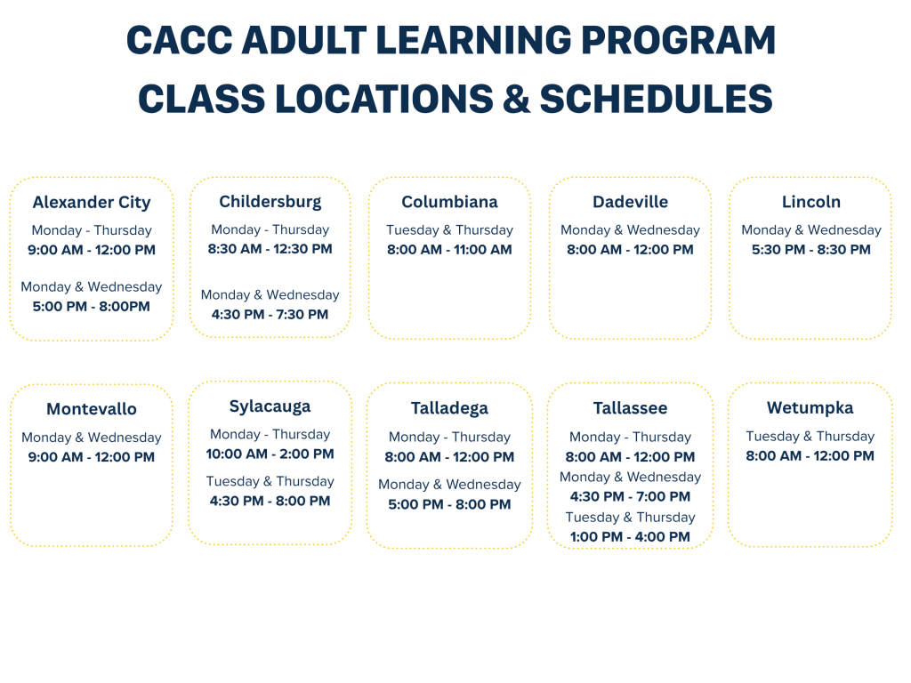 CACC Adult Learning Program Class Location Schedule